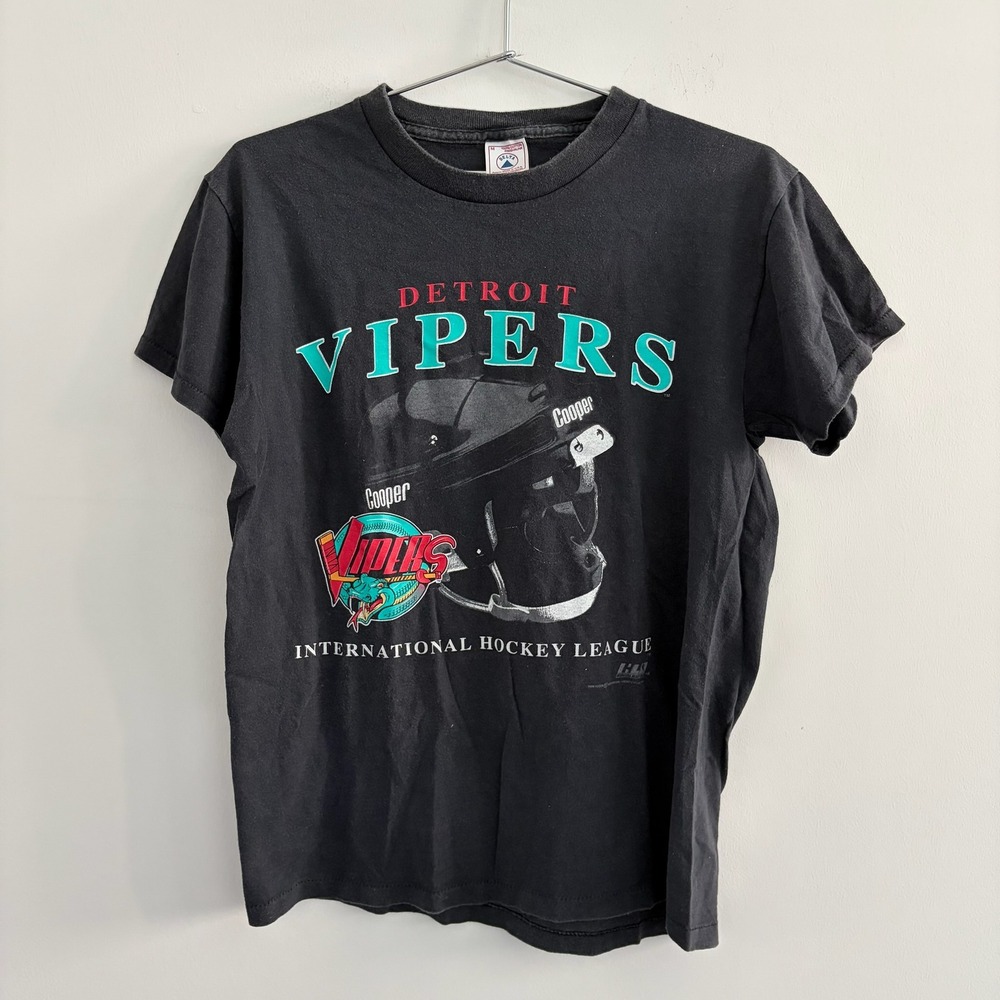 Vintage Detroit Vipers IHL Hockey T-Shirt Delta Men Size Medium Black 90s